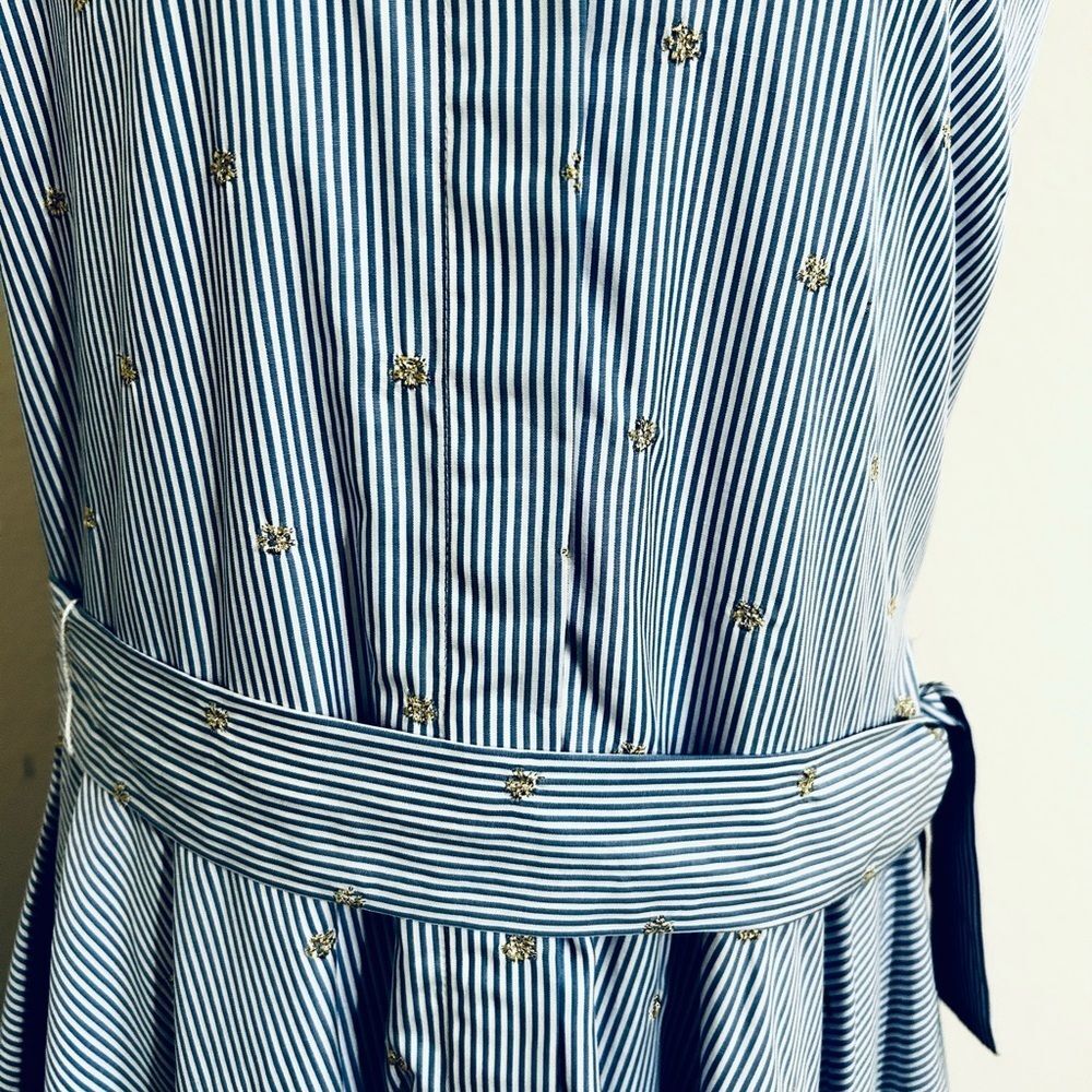 BADGLEY MISCHKA NEW SKY BLUE STRIPE FLORAL GOLD EMBROID MIDI DRESS 10 - Picture 13 of 13